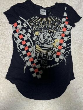 Harley-Davidson Black Girls' Short Sleeve Skull Tee with Red Accents